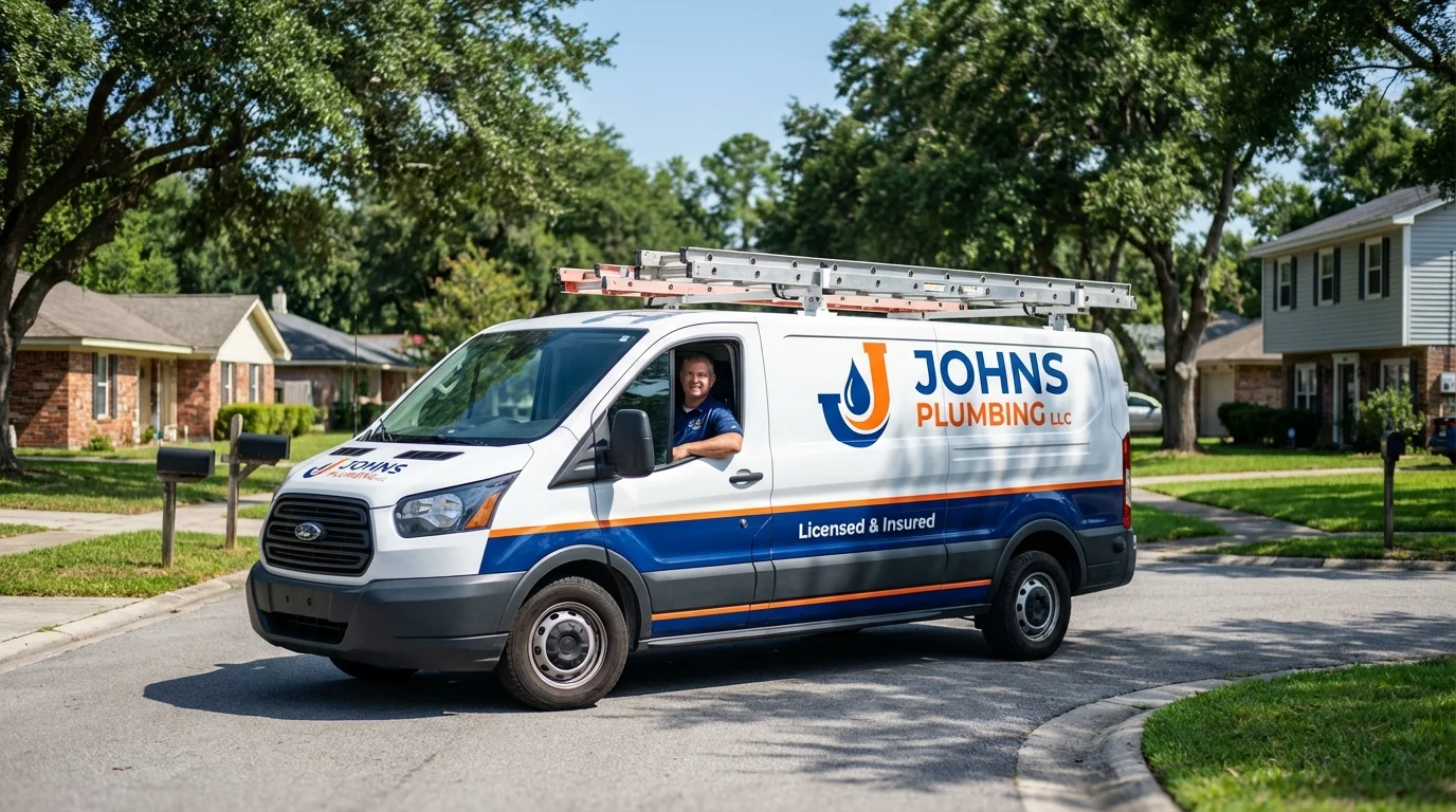 Johns Plumbing LLC service van in Glenwood, IA