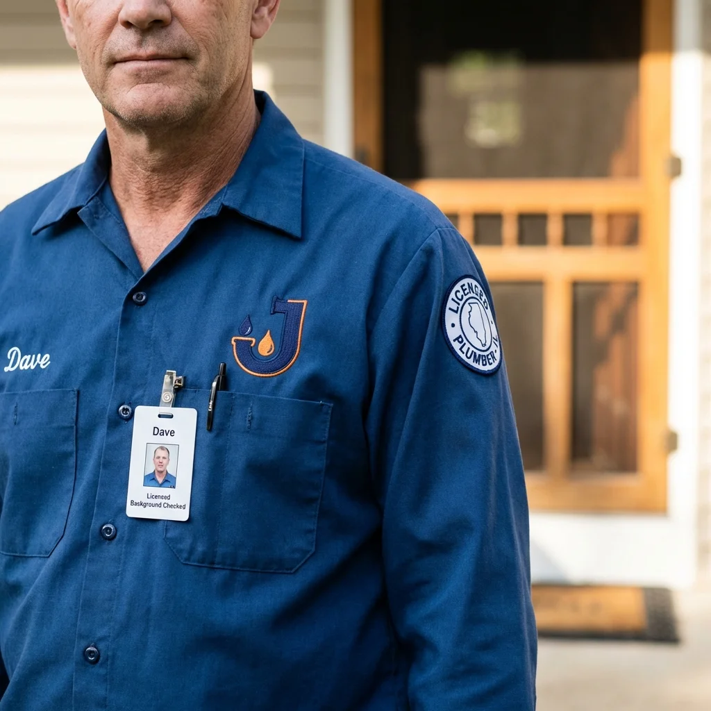 Licensed plumber showing ID badge in Glenwood, IA