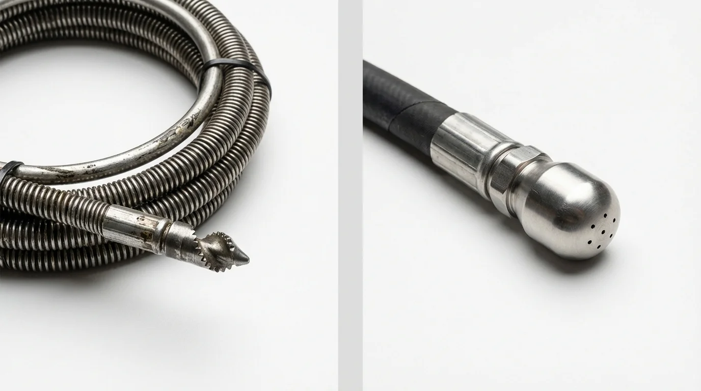 Drain snake cable and hydro jetting nozzle used for drain cleaning in Glenwood, IA